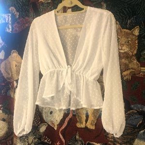 White sheer cropped tie top